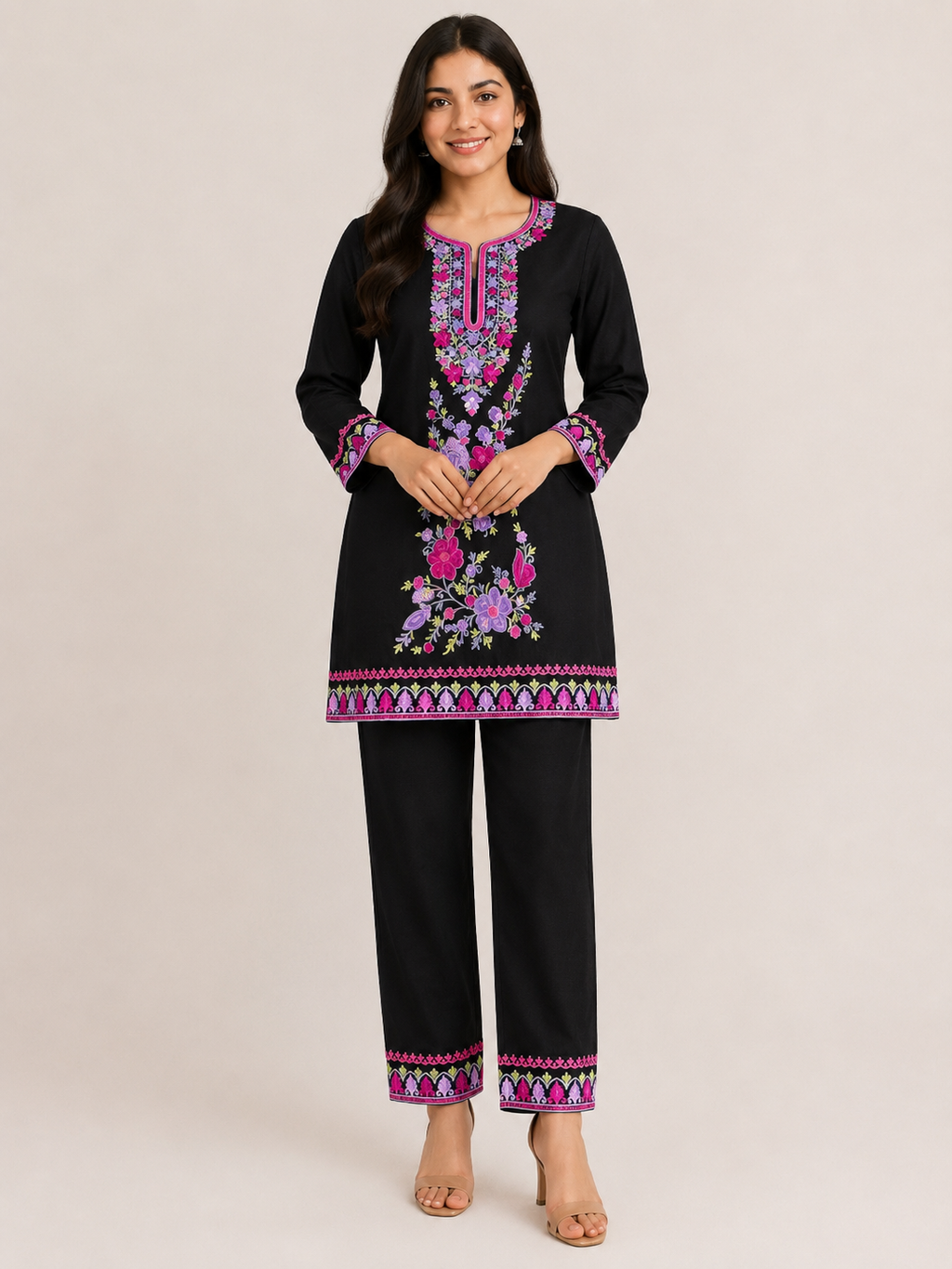 Floral Meadow Embroidered Kurta & Trouser Set
