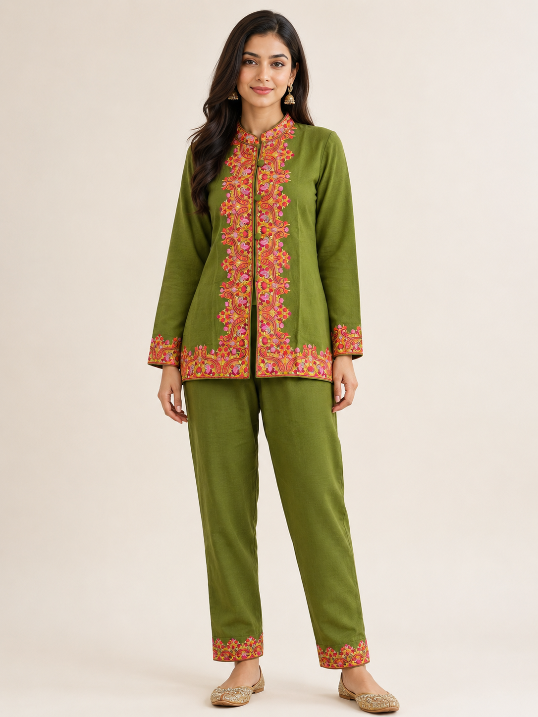 Kashmiri-Inspired Embroidered Jacket & Trouser Co-ord Set