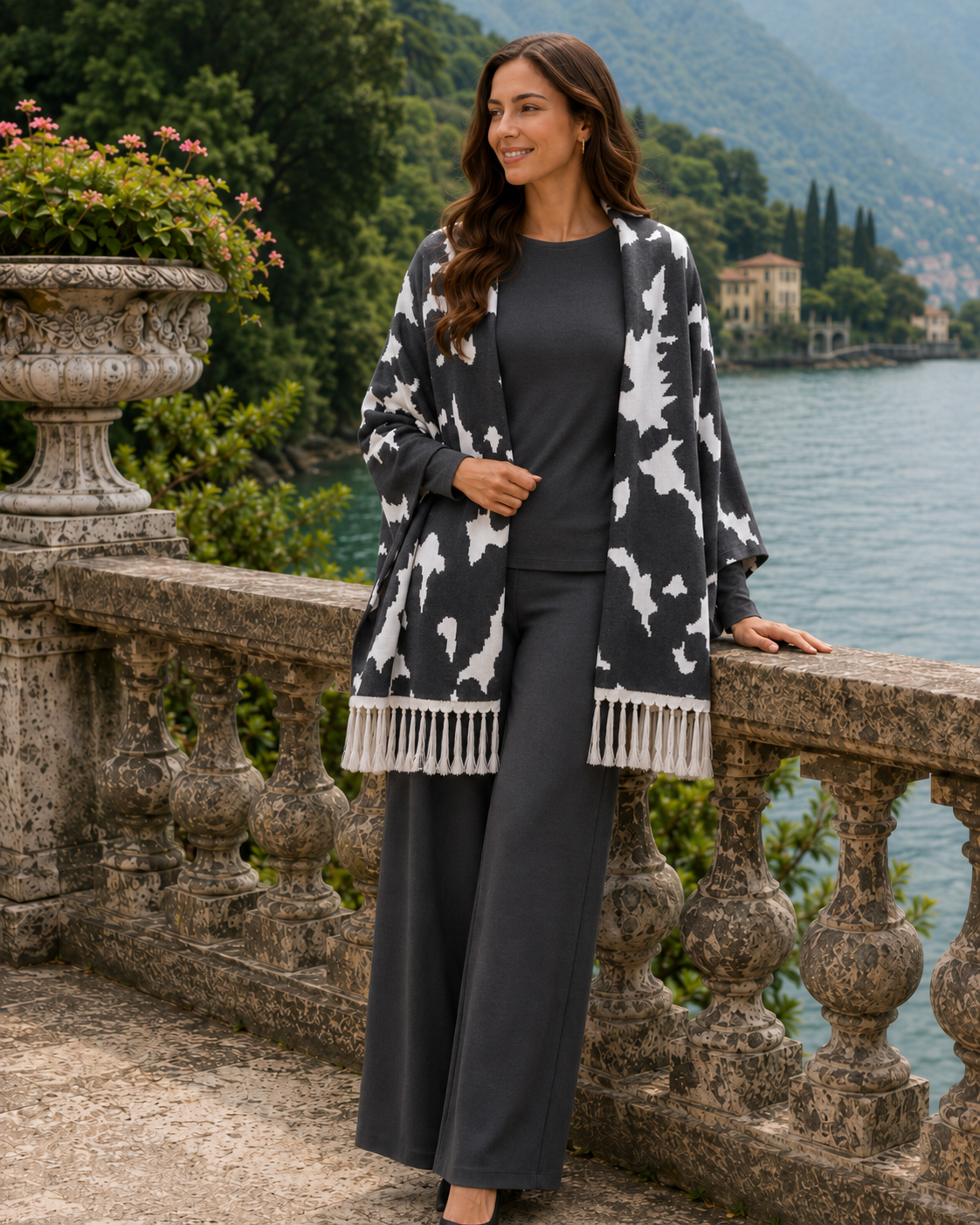 Printed Fringe Knit Shrug / Wrap – Stylish Winter Layer