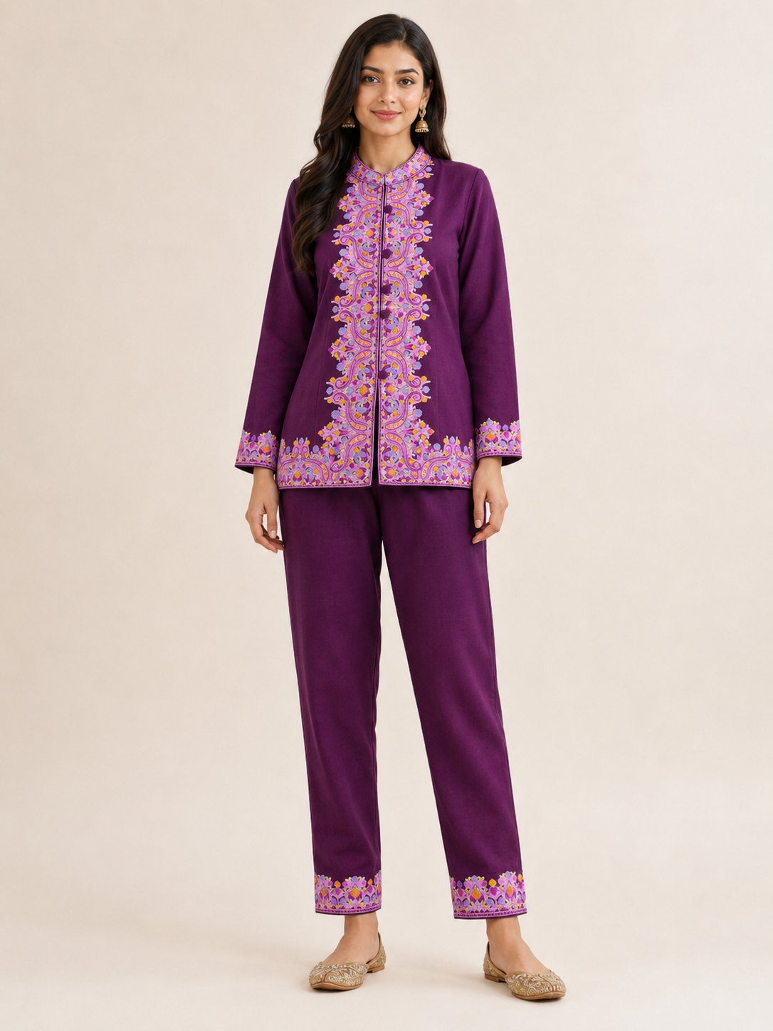 Kashmiri-Inspired Embroidered Jacket & Trouser Co-ord Set