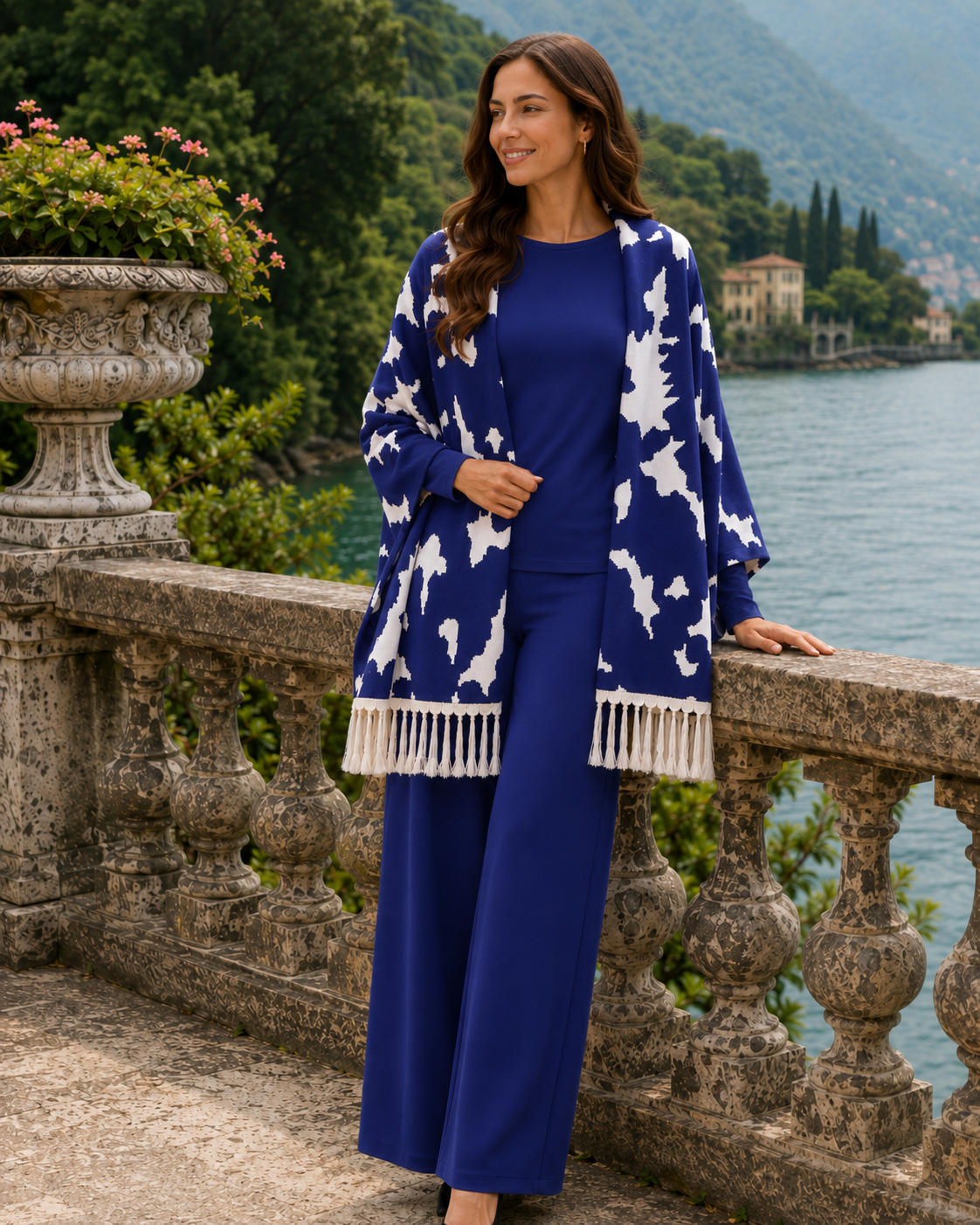 Printed Fringe Knit Shrug / Wrap – Stylish Winter Layer