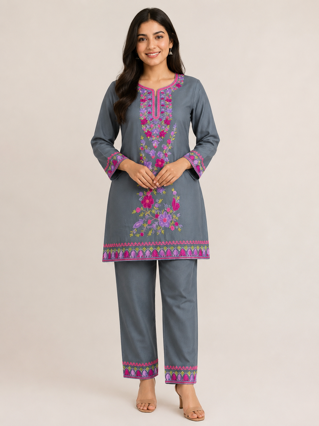 Floral Meadow Embroidered Kurta & Trouser Set