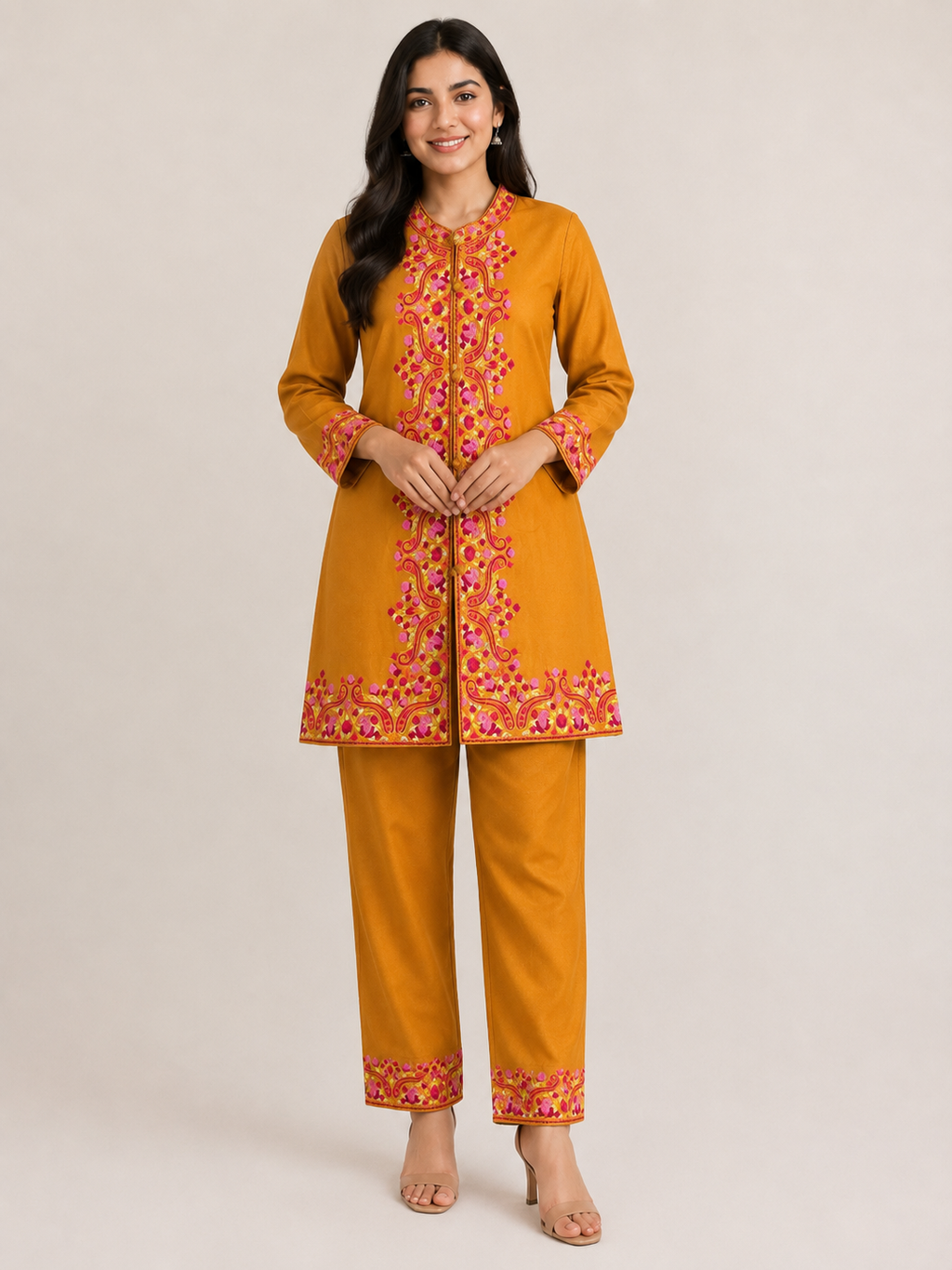 Kashmiri-Inspired Embroidered Jacket & Trouser Co-ord Set