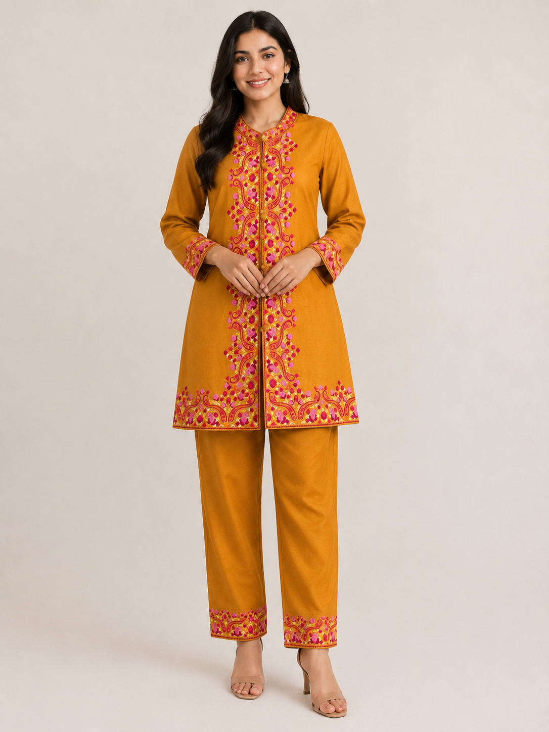 Kashmiri-Inspired Embroidered Jacket & Trouser Co-ord Set