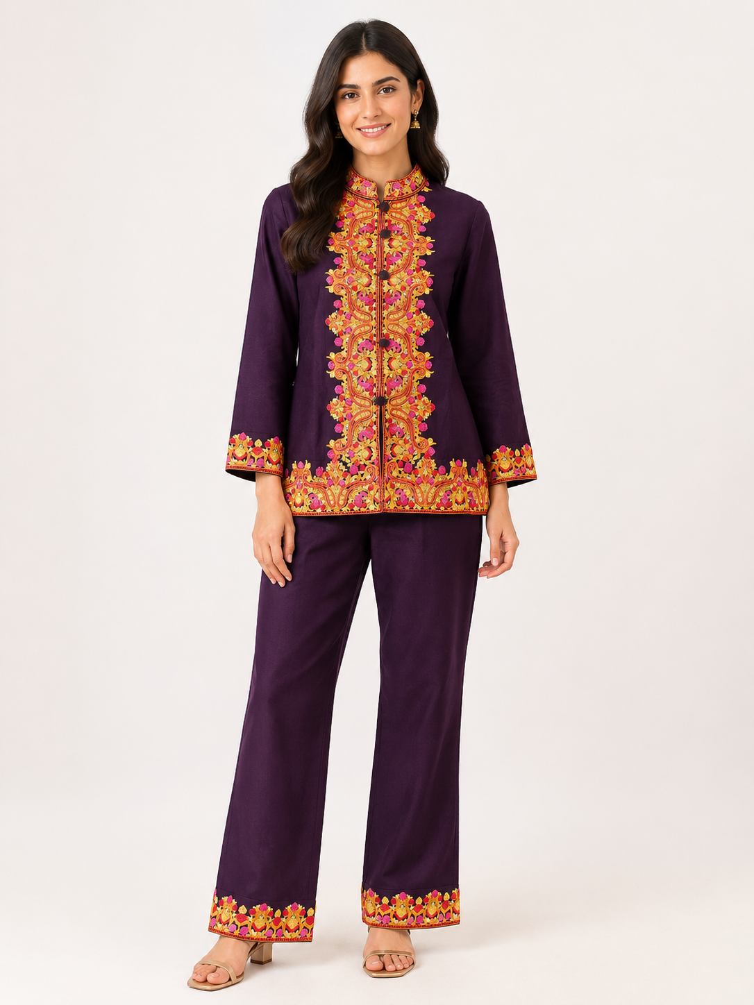 Kashmiri-Inspired Embroidered Jacket & Trouser Co-ord Set