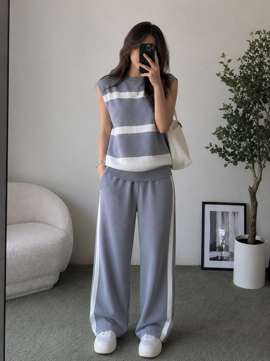 Cozy Soft Knit 3-Pc Matching Set - Wide Leg Pants, Sweater Vest & Cardigan
