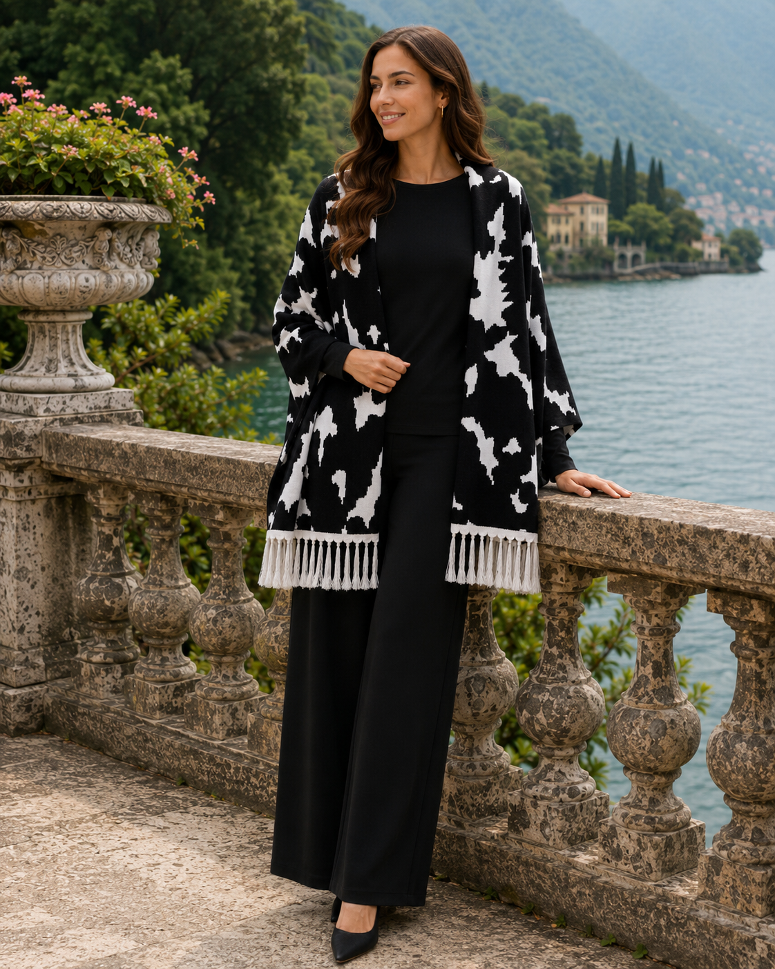 Printed Fringe Knit Shrug / Wrap – Stylish Winter Layer