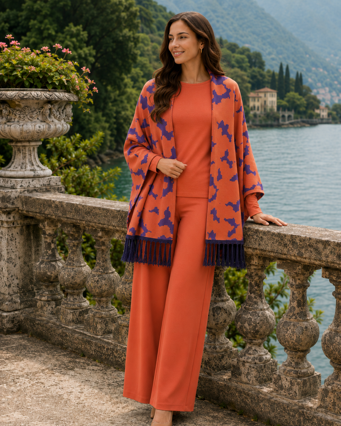 Printed Fringe Knit Shrug / Wrap – Stylish Winter Layer