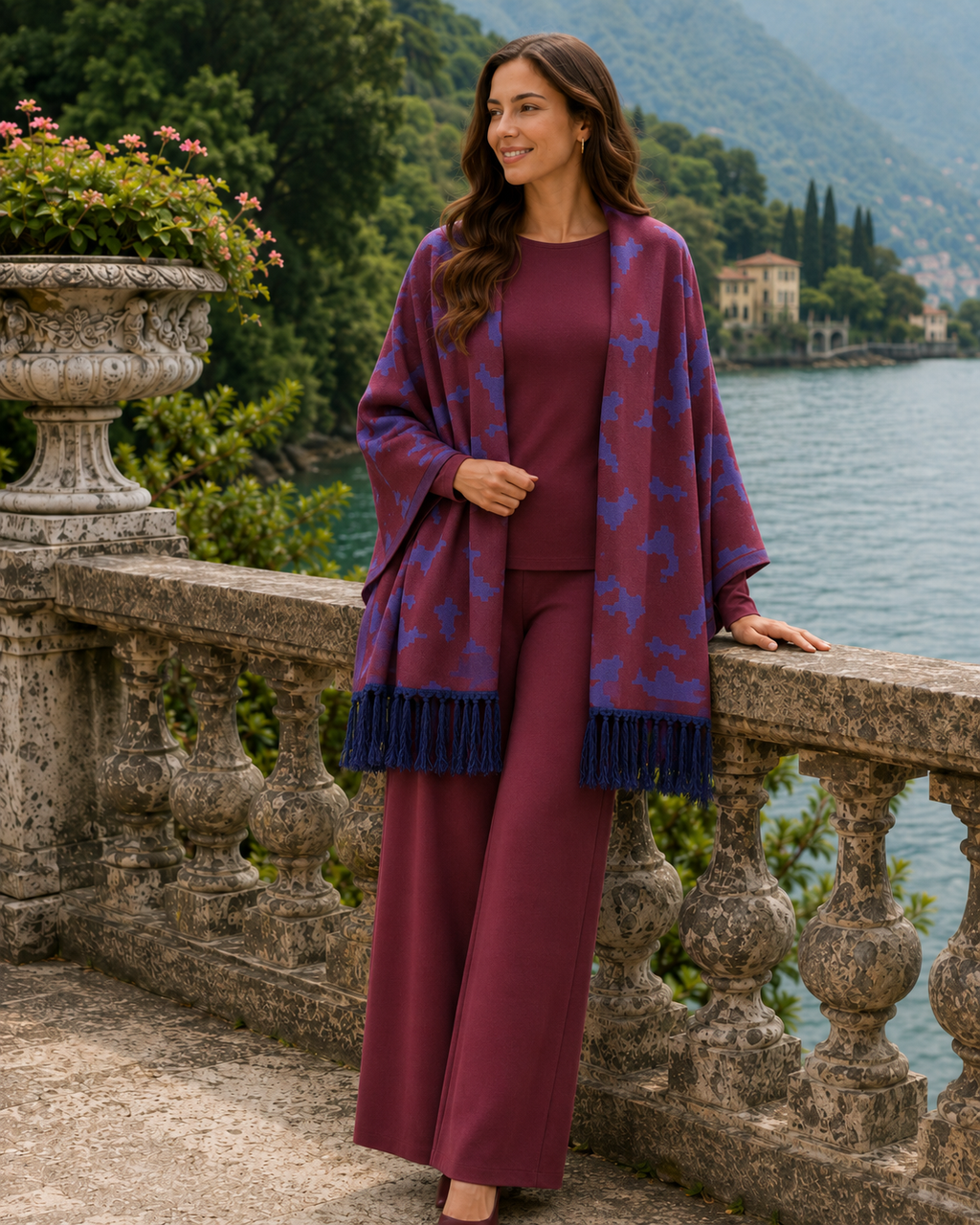 Printed Fringe Knit Shrug / Wrap – Stylish Winter Layer