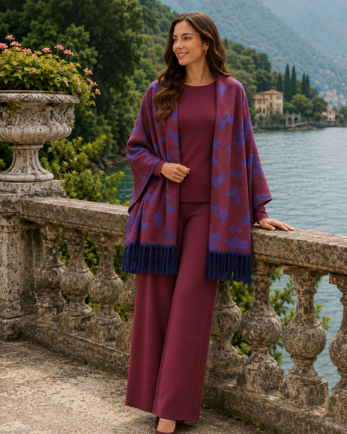 Printed Fringe Knit Shrug / Wrap – Stylish Winter Layer