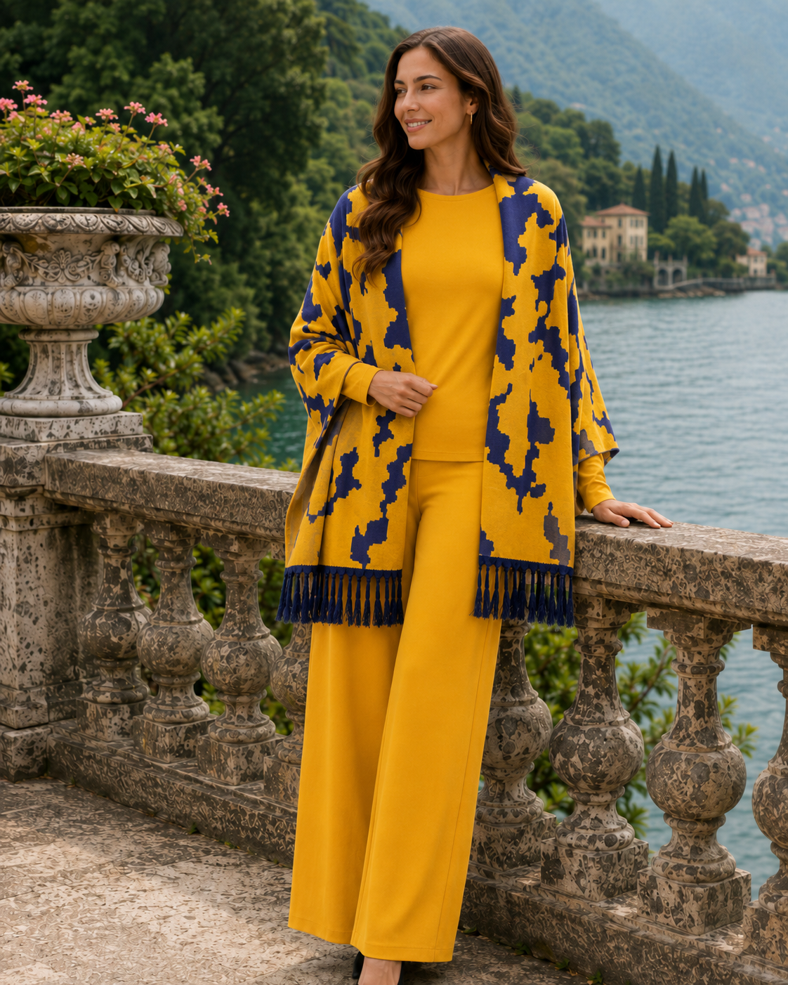 Printed Fringe Knit Shrug / Wrap – Stylish Winter Layer