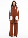 Cozy 3-Piece Knit Lounge Set - Black Turtleneck, Wide-Leg Pants, & Fringed Poncho Cap