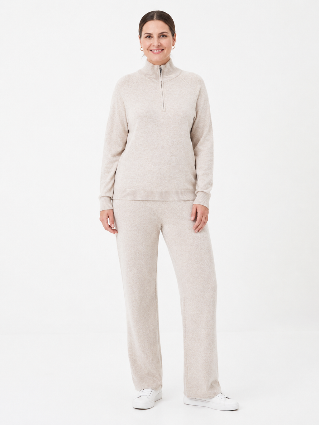 Cozy Knit Loungewear Sets – Gray Cable-Knit & Oatmeal Wide-Leg Quarter-Zip Bundles