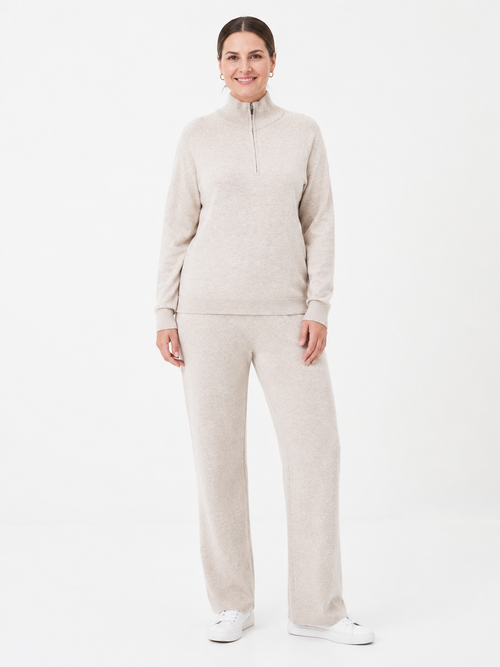 Cozy Knit Loungewear Sets – Gray Cable-Knit & Oatmeal Wide-Leg Quarter-Zip Bundles