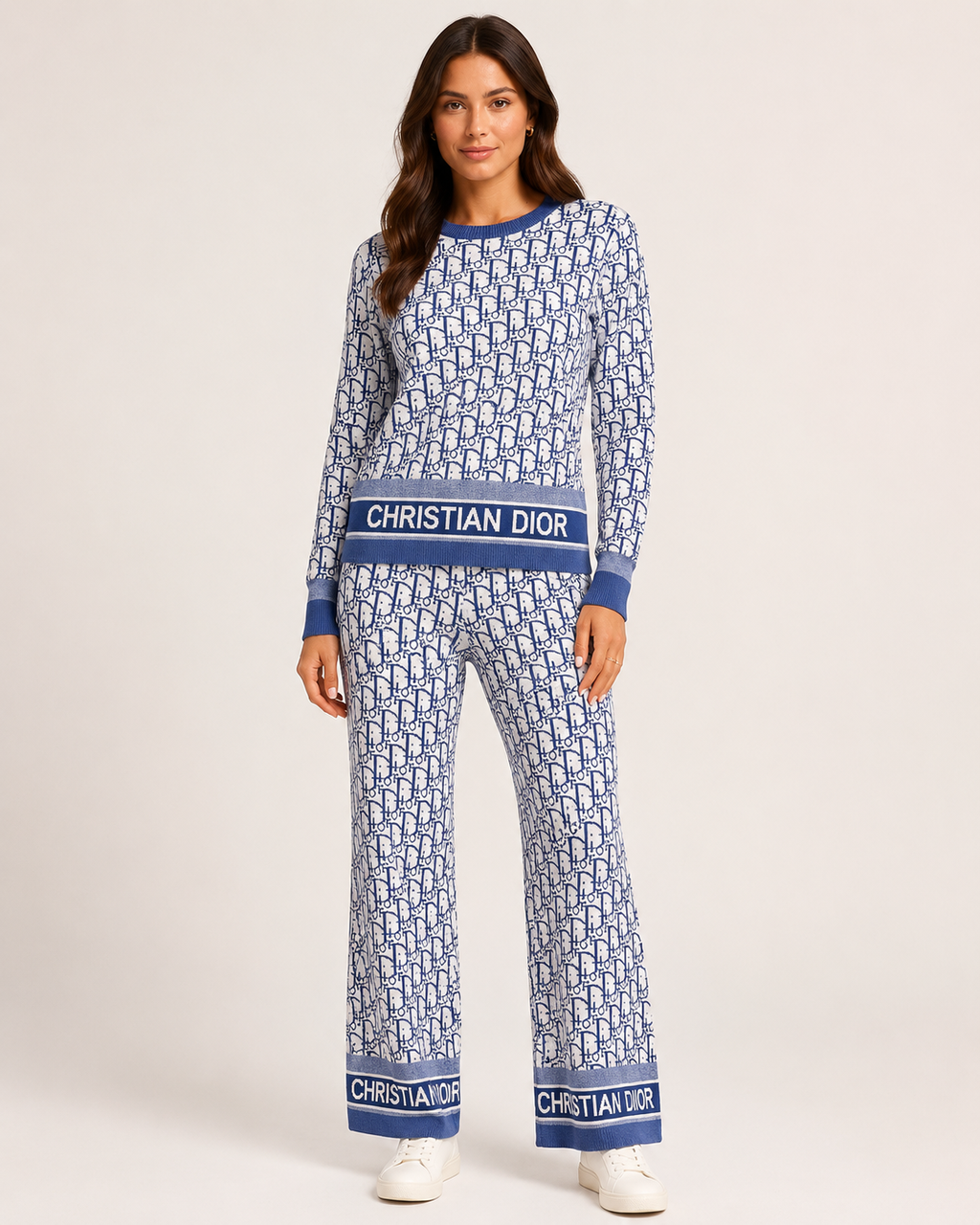 Luxury Style Monogram Knit Set & Separates – Christian Dior Inspired Sweaters & Wide-Leg Pants