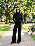 Black Hooded Knit Co-Ord Set with Wide-Leg Pants