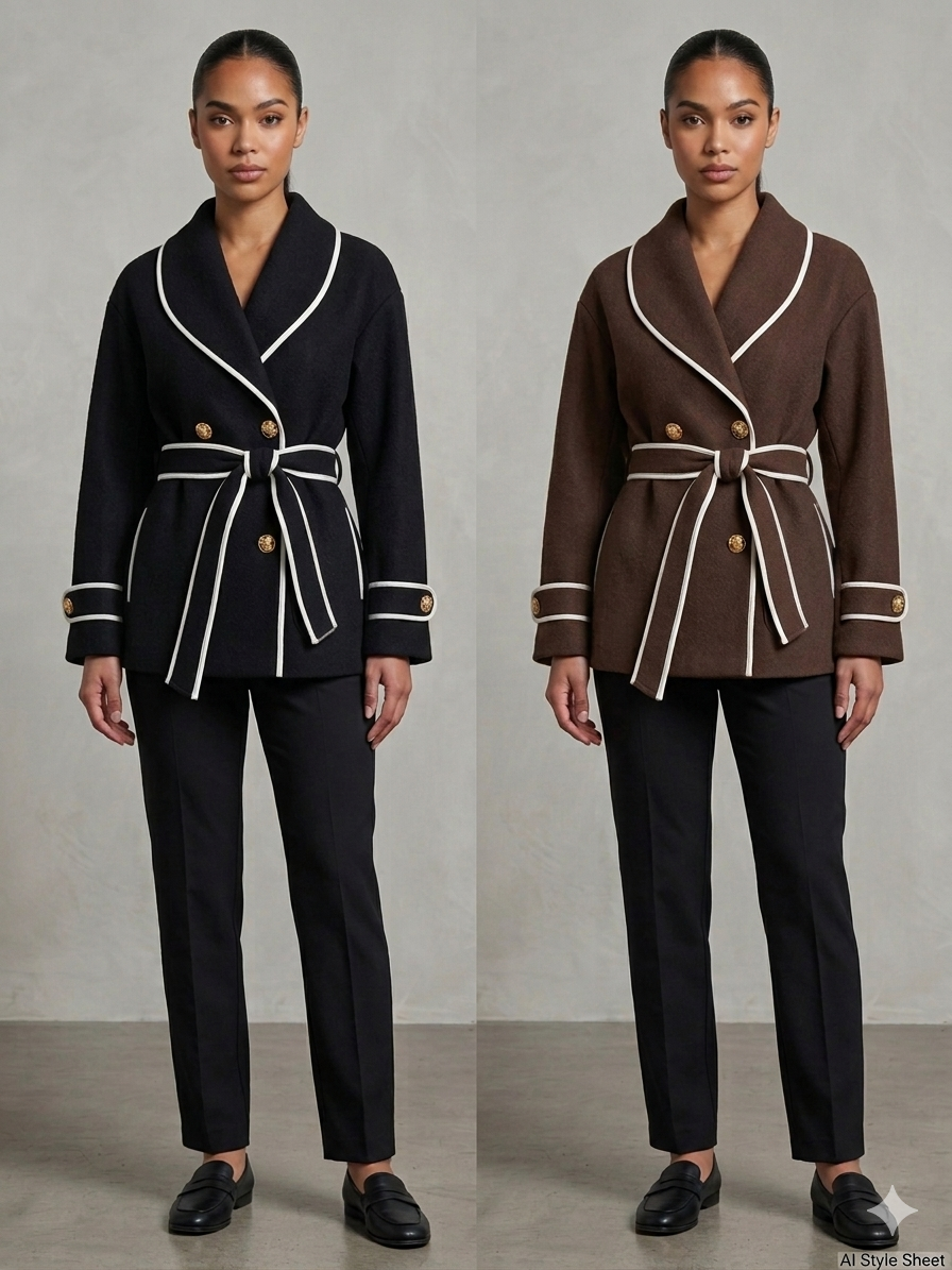 Contrast Trim Double-Breasted Wrap Jacket