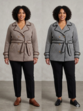 Double-Breasted Houndstooth Tie-Waist Jacket