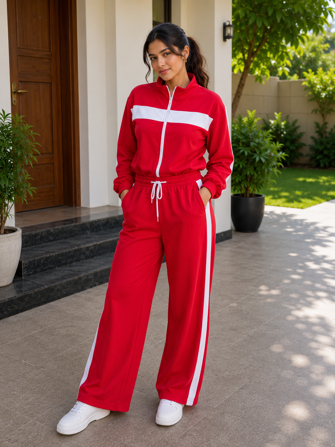 Stealth Block Tracksuit | Cropped Zip-Up Jacket & Wide-Leg Drawstring Pants