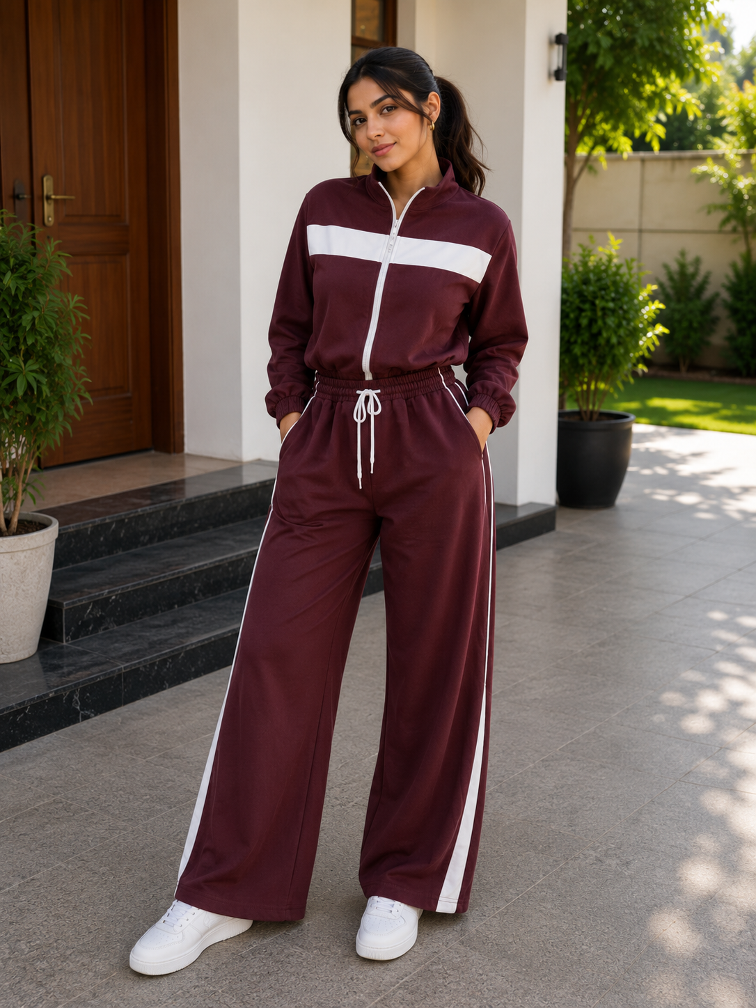 Stealth Block Tracksuit | Cropped Zip-Up Jacket & Wide-Leg Drawstring Pants