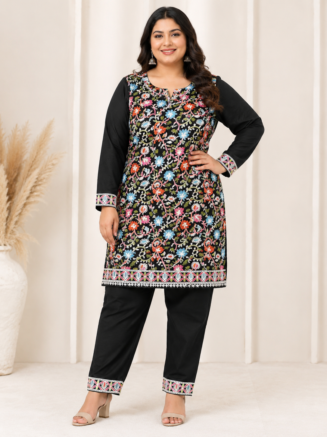 Heritage Floral All-Over Embroidered Kurta & Trouser Set