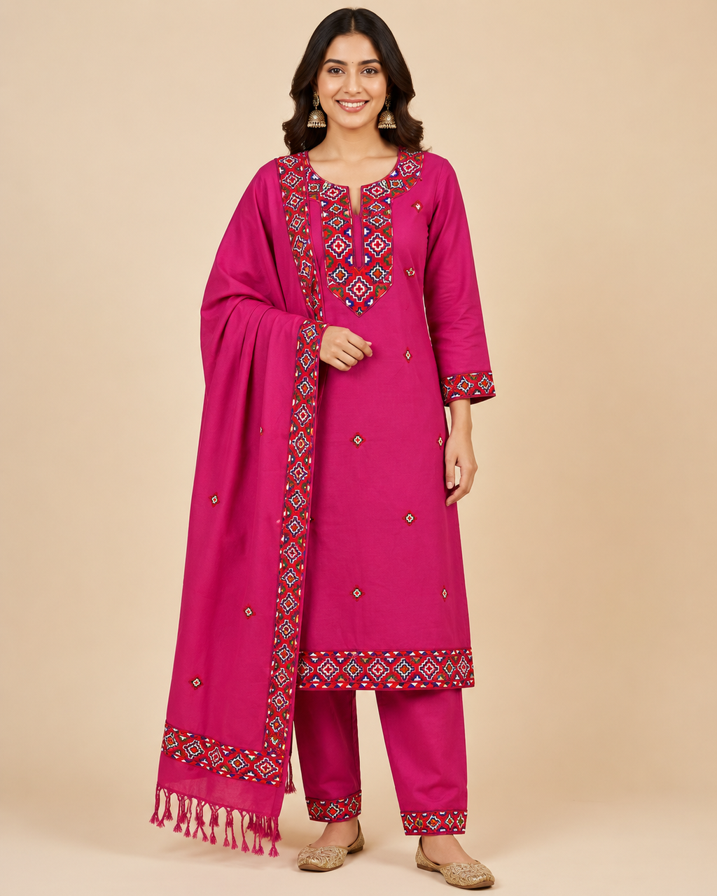 Traditional Geometric Embroidered 3-Piece Salwar Suit Set