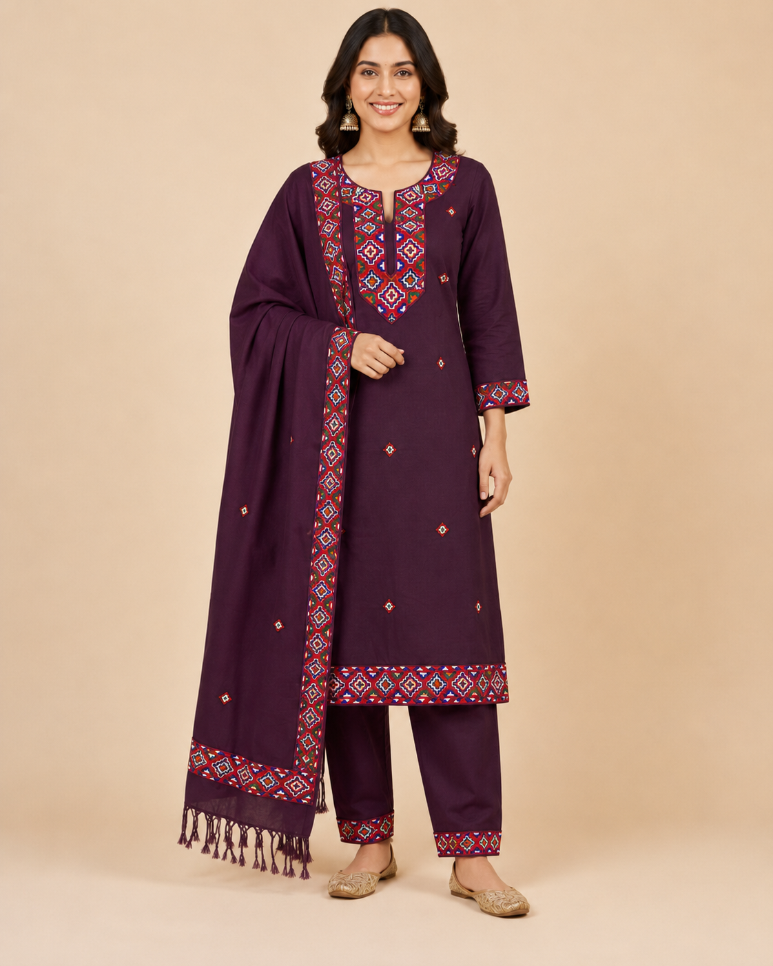 Traditional Geometric Embroidered 3-Piece Salwar Suit Set