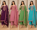 Two-Tone Floral Embroidered 3-Piece Salwar Suit Set