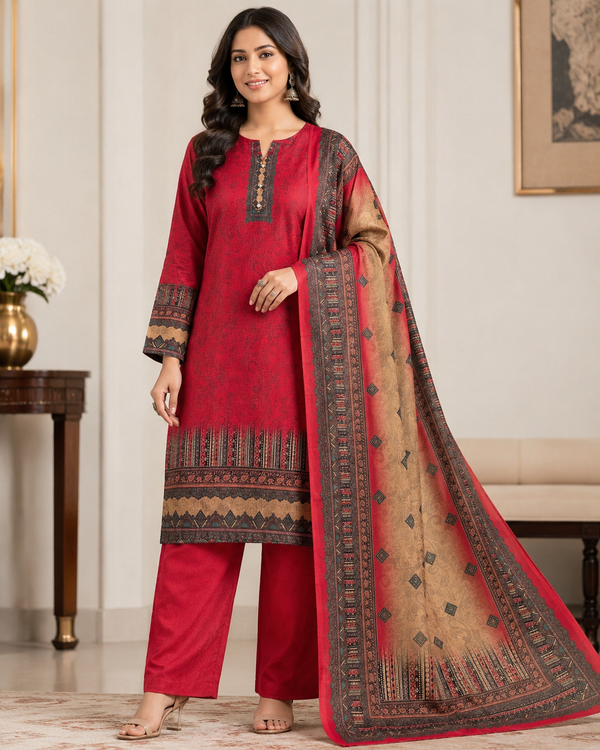 Premium Karachi Woolen Winter 3-Piece Salwar Suit Se