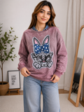 Vintage Wash Oversized Bunny Sequin Graphic Sweatshirt