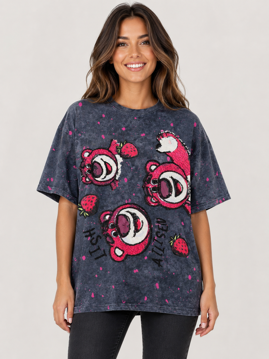 Retro Vintage Wash Lotso Bear Sequin Graphic Tee size 38-40-42