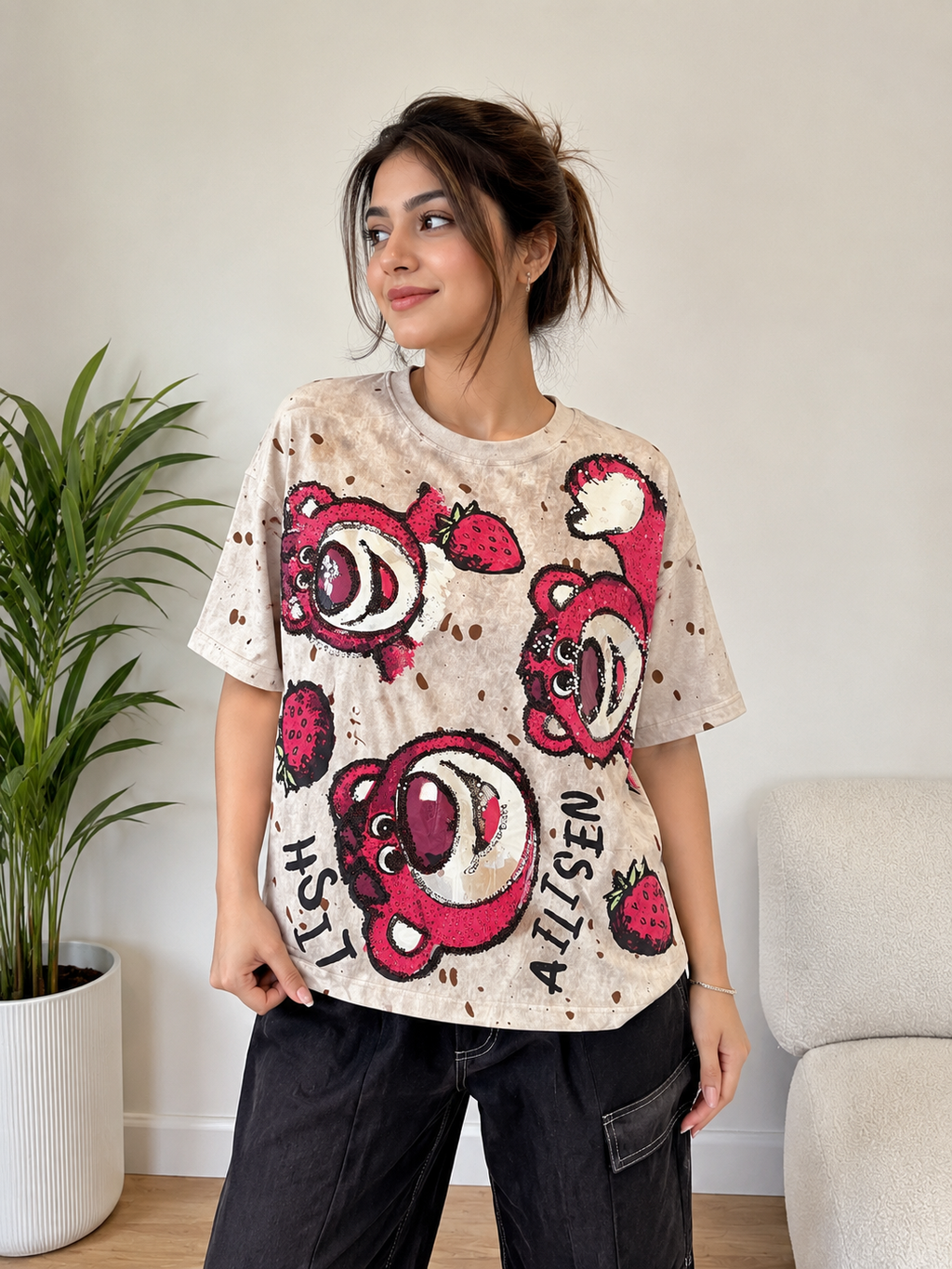 Retro Vintage Wash Lotso Bear Sequin Graphic Tee size 38-40-42
