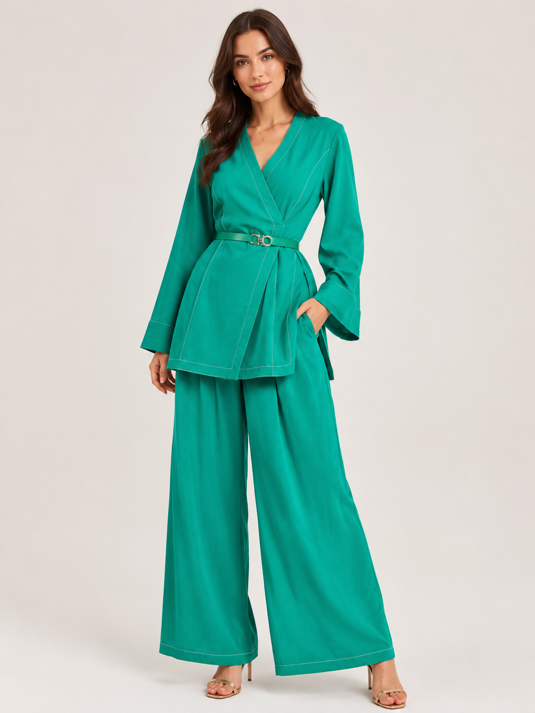 Tailored Wrap Blazer & Wide-Leg Pants Co-Ord Set size L Xl Xxl