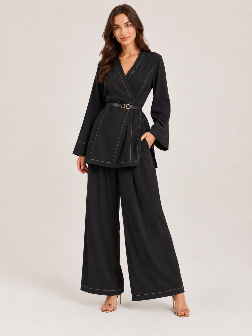 Tailored Wrap Blazer & Wide-Leg Pants Co-Ord Set size L Xl Xxl