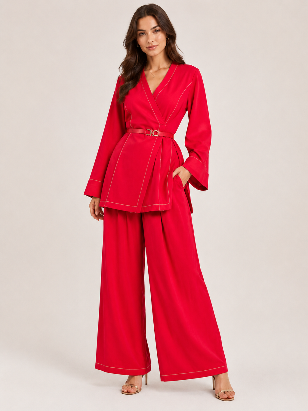 Tailored Wrap Blazer & Wide-Leg Pants Co-Ord Set size L Xl Xxl