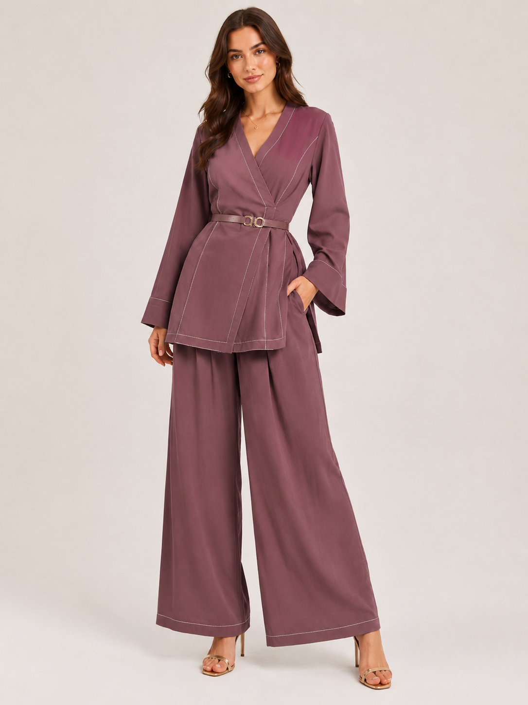 Tailored Wrap Blazer & Wide-Leg Pants Co-Ord Set size L Xl Xxl