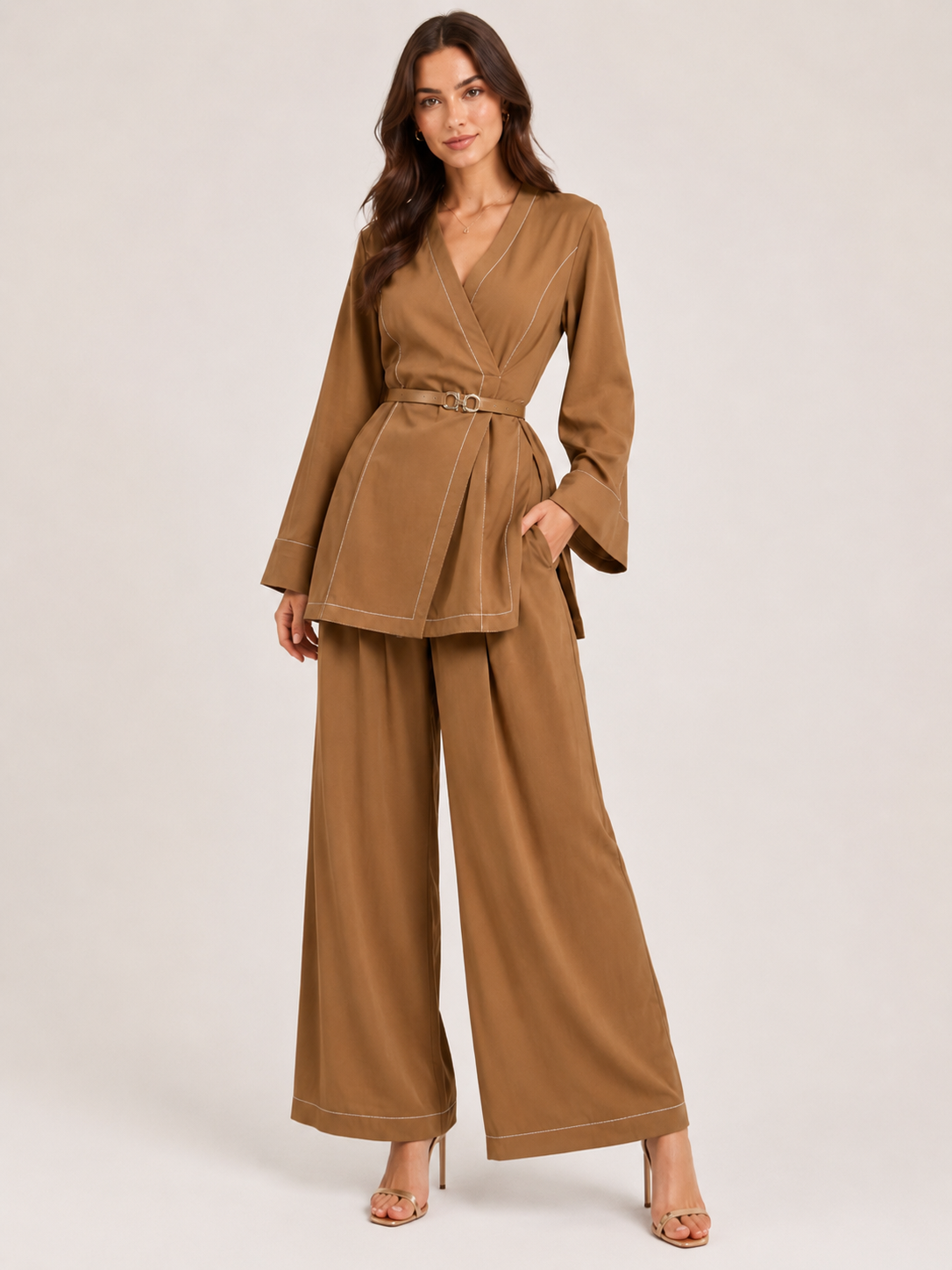 Tailored Wrap Blazer & Wide-Leg Pants Co-Ord Set size L Xl Xxl