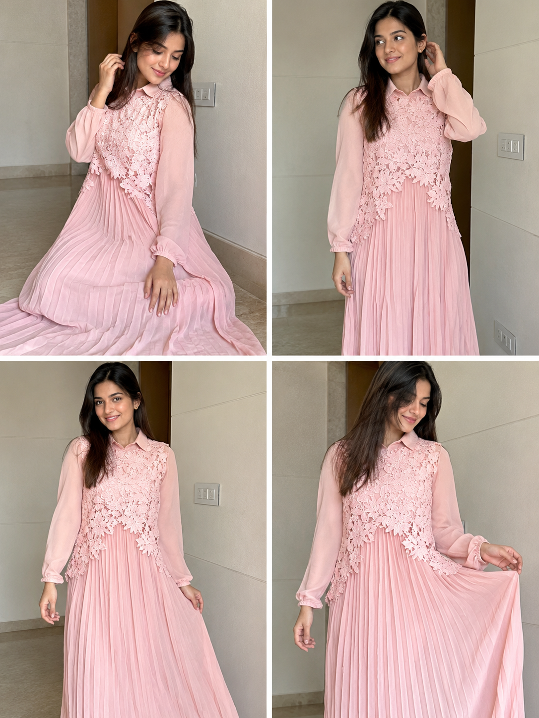 Floral Guipure Lace Pleated Midi Dress size 40-42